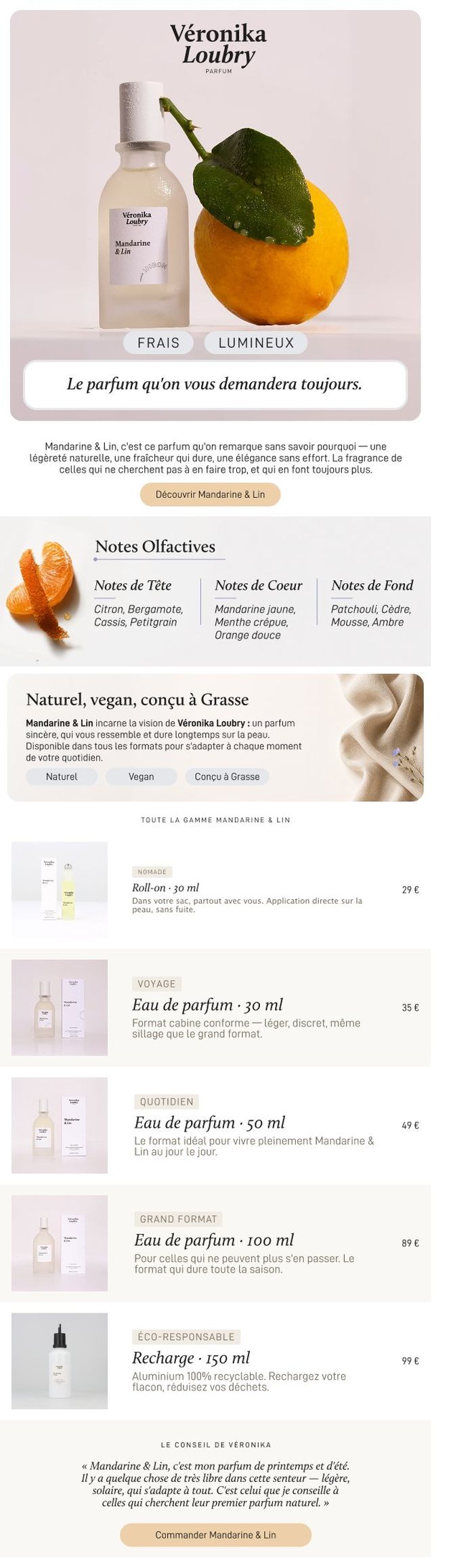 Newsletter parfumerie naturelle, campagne mandarine