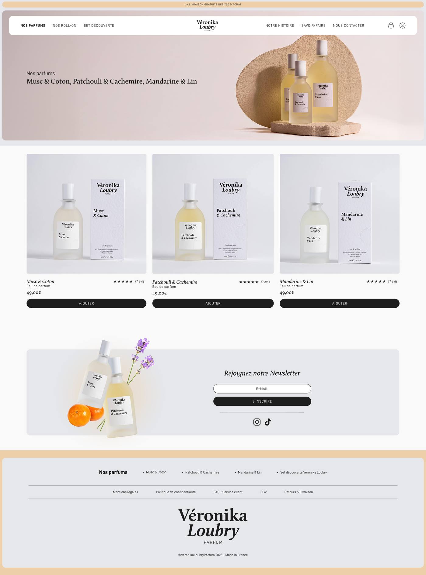 Page catégorie du site e-commerce parfumerie naturelle