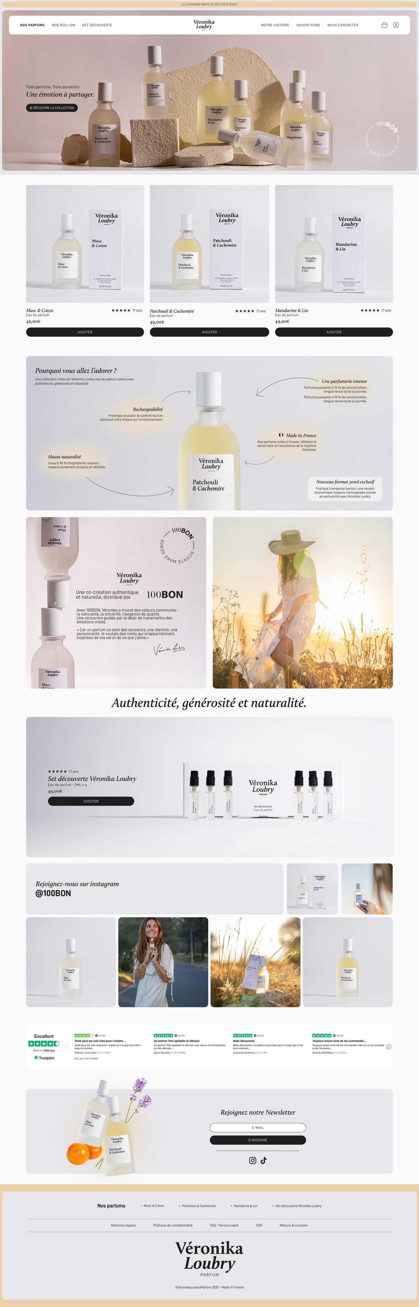 Page d'accueil du site e-commerce parfumerie naturelle
