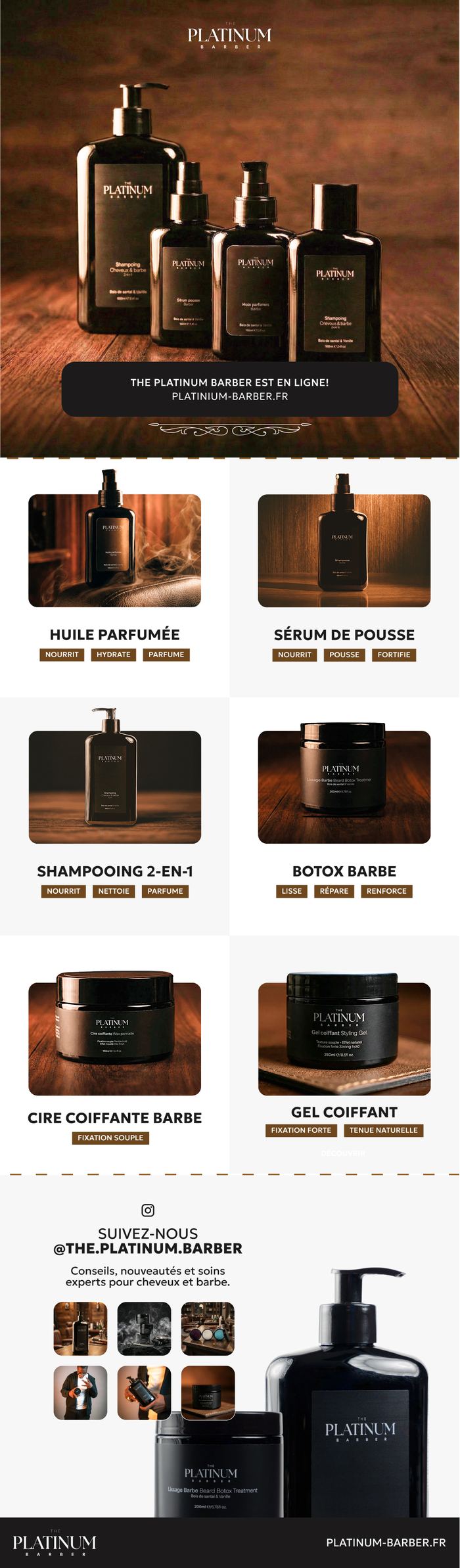 Newsletter Platinum Barber, grooming homme, campagne lancement