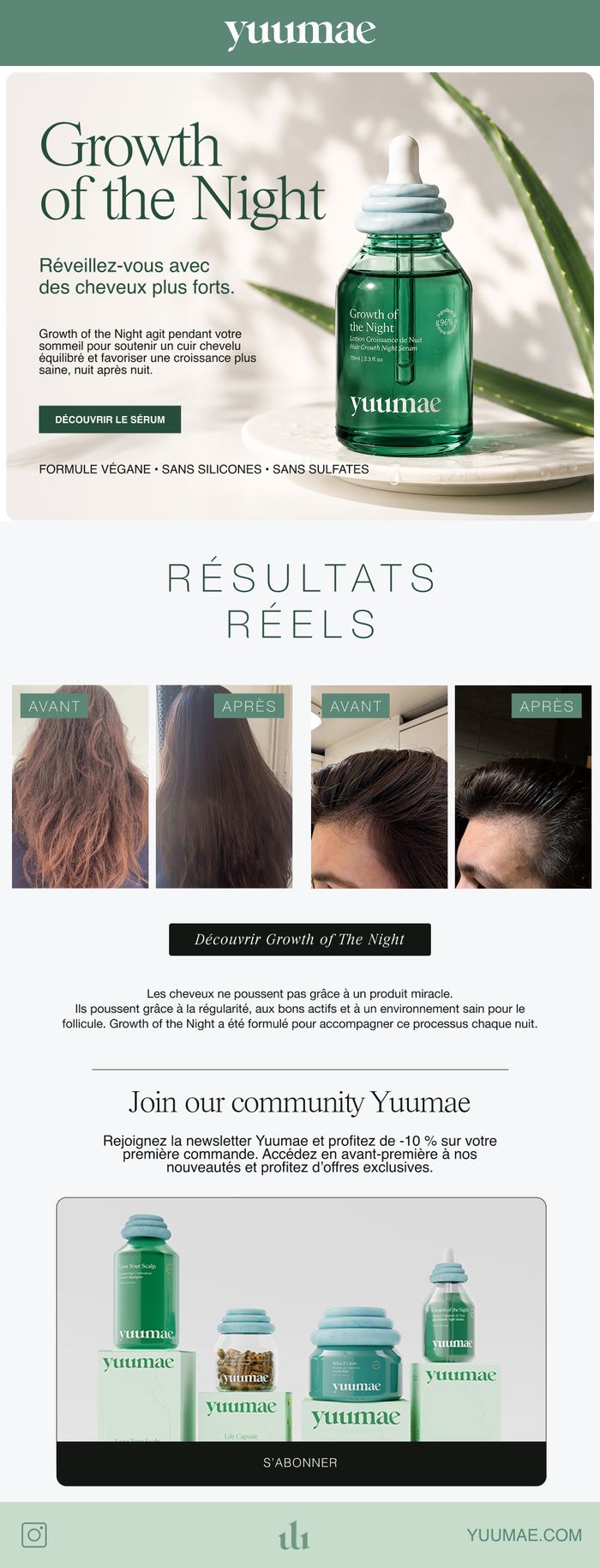 Newsletter Yuumae, soins du cuir chevelu, campagne sérum